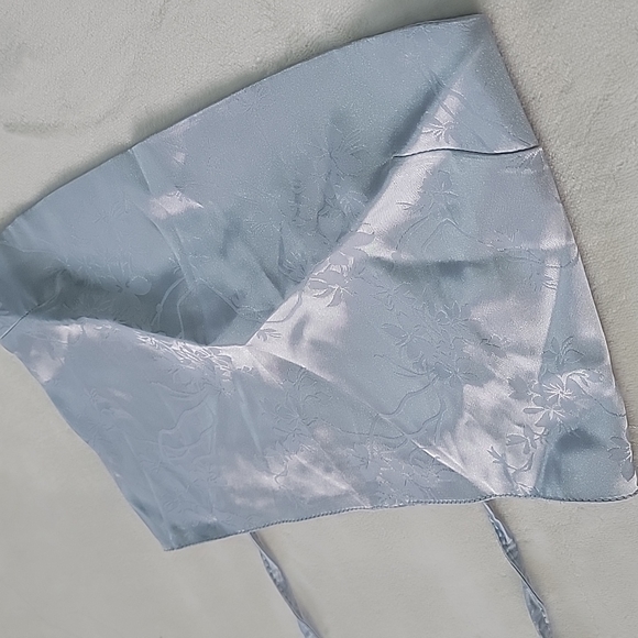 NWT!! 🦋 BLUE SILK SATIN FLORAL CROSS CUT OUT TIE BACK CORSET CROP TUBE - Picture 2 of 8